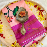 Peach with Pink Border Pichwai Kalamkari Soft Silk Saree -VS3160